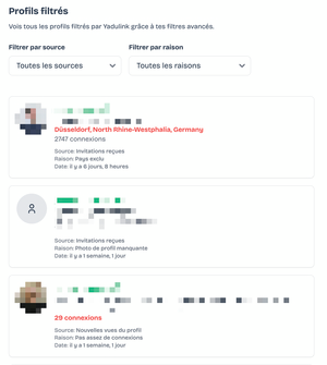 Suivi des profils filtrés