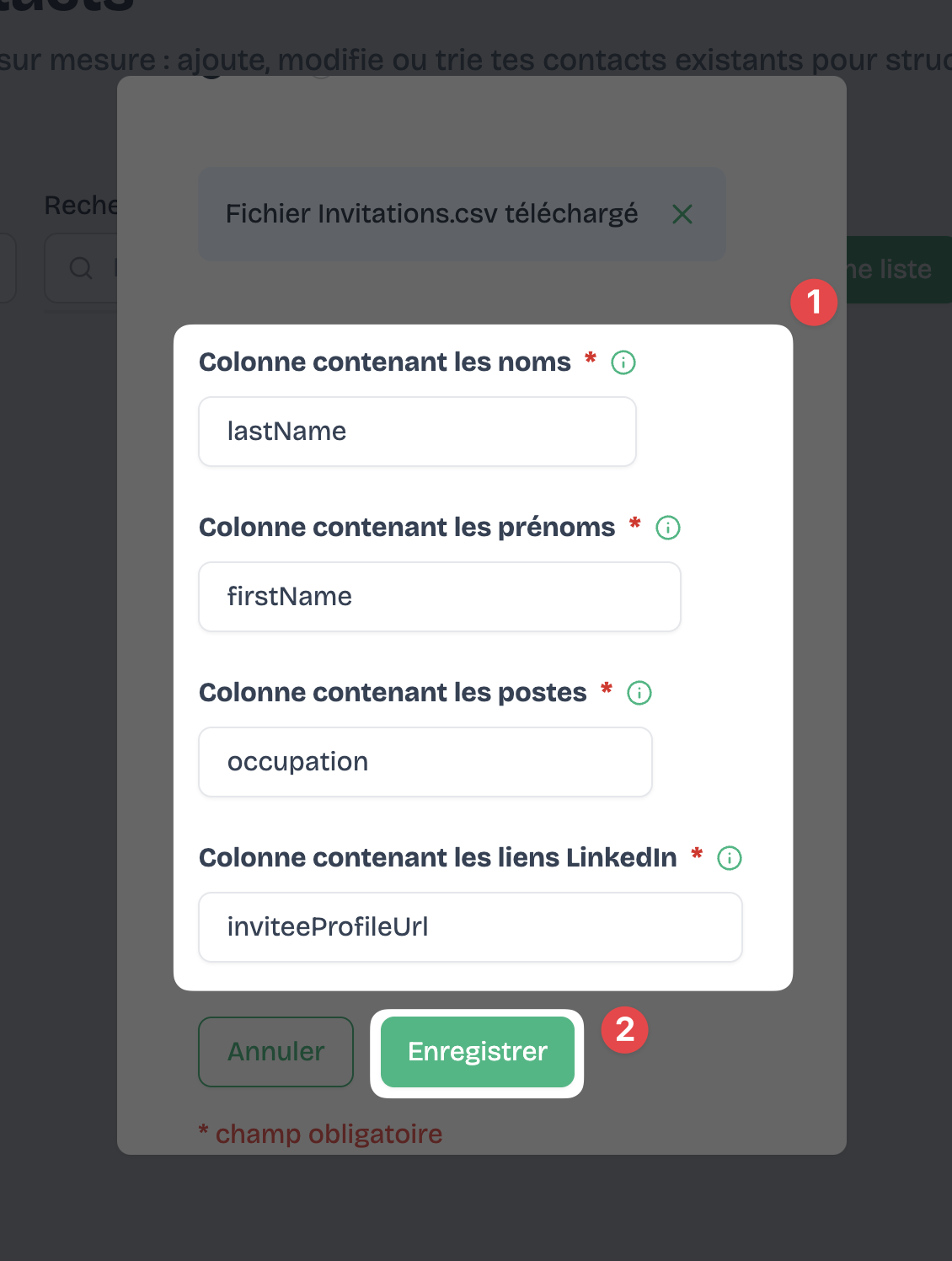 Mapping des colonnes