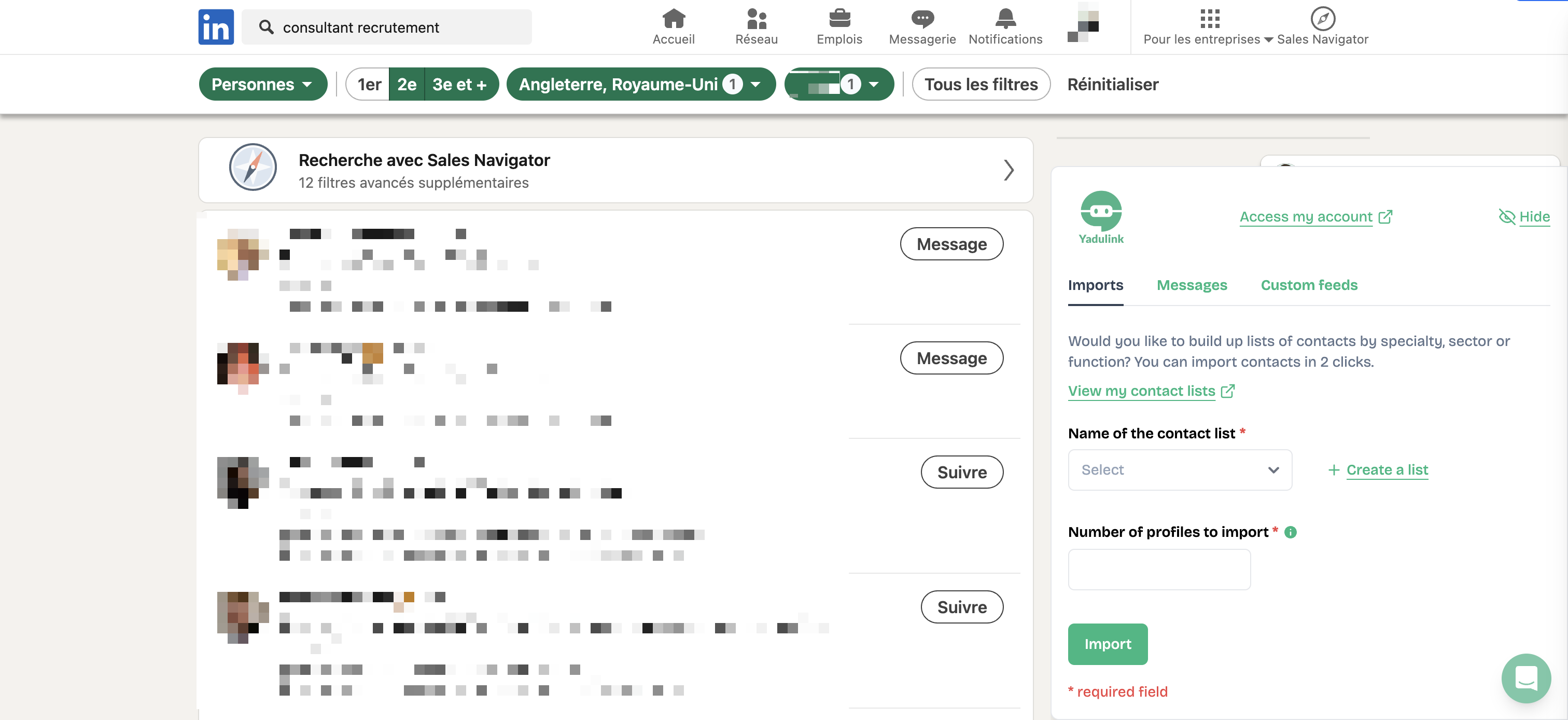 Recherche LinkedIn avec filtres