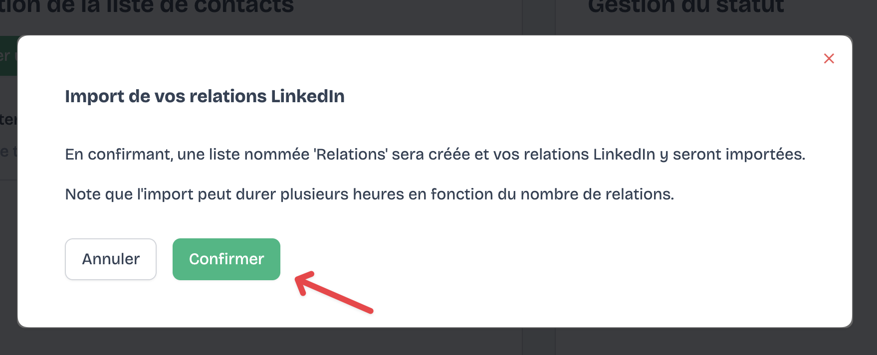 Confirmer l'import