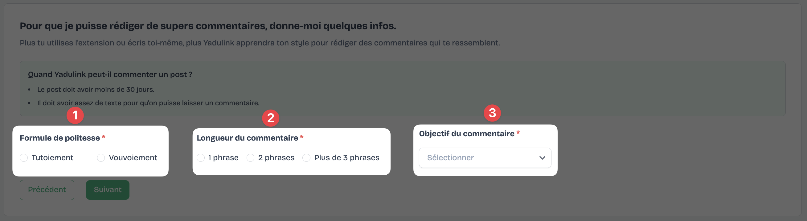 Configuration des commentaires