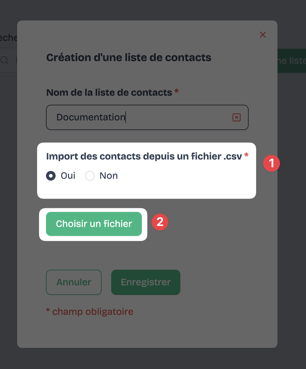 Import depuis un fichier CSV