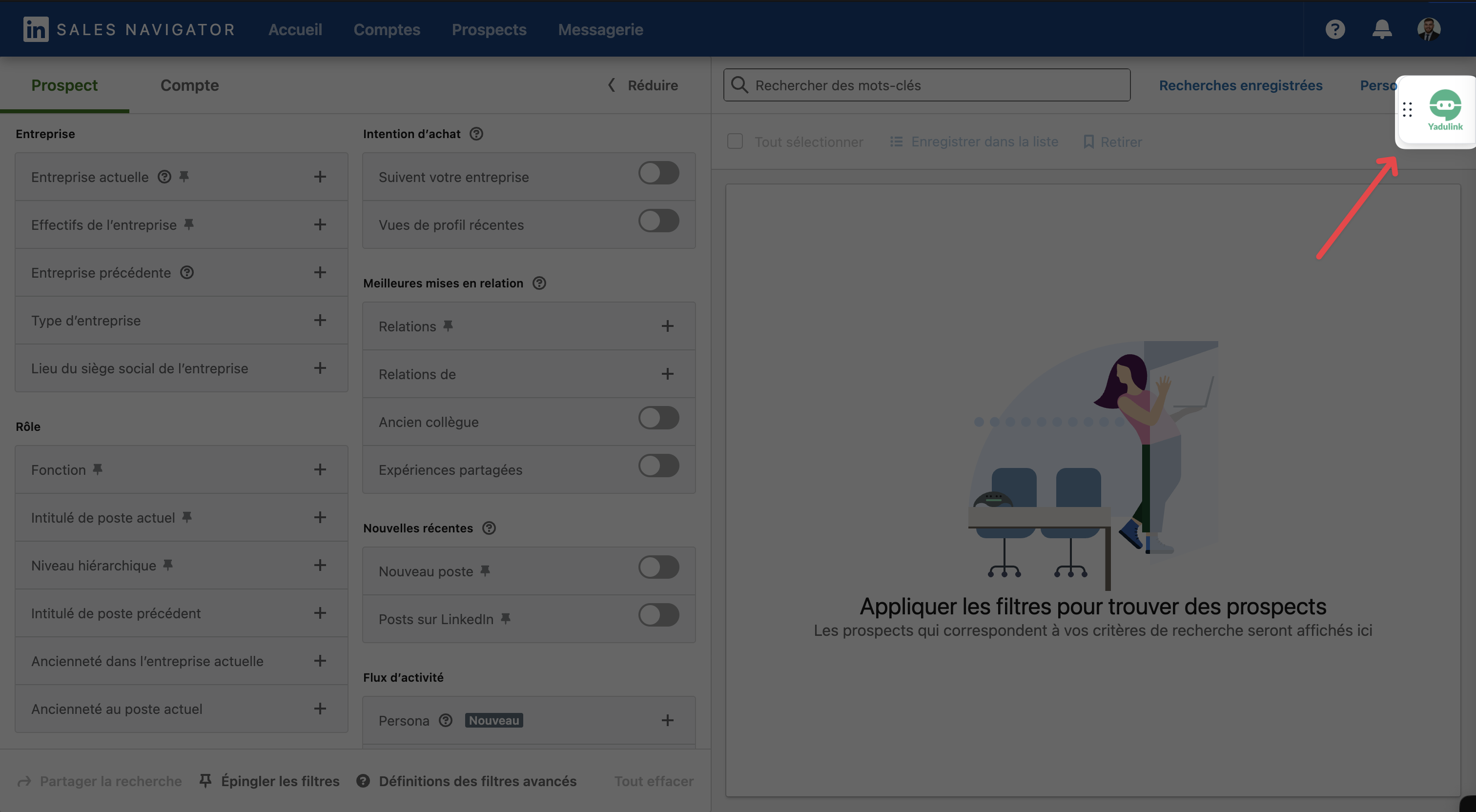 Ouvrir l'extension Yadulink