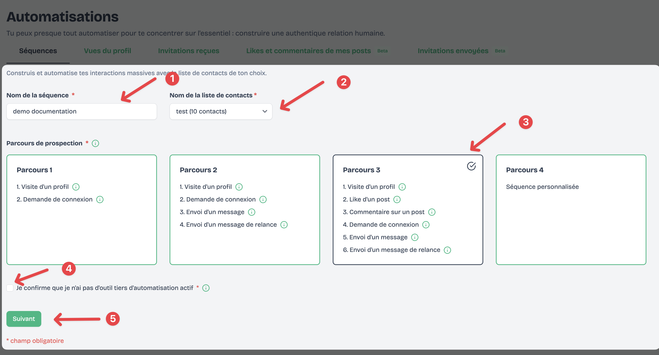 Création d'une séquence - Étape 1