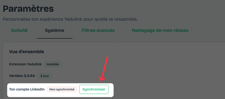 Paramètres de synchronisation